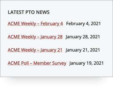 Example of a PTO website news listing