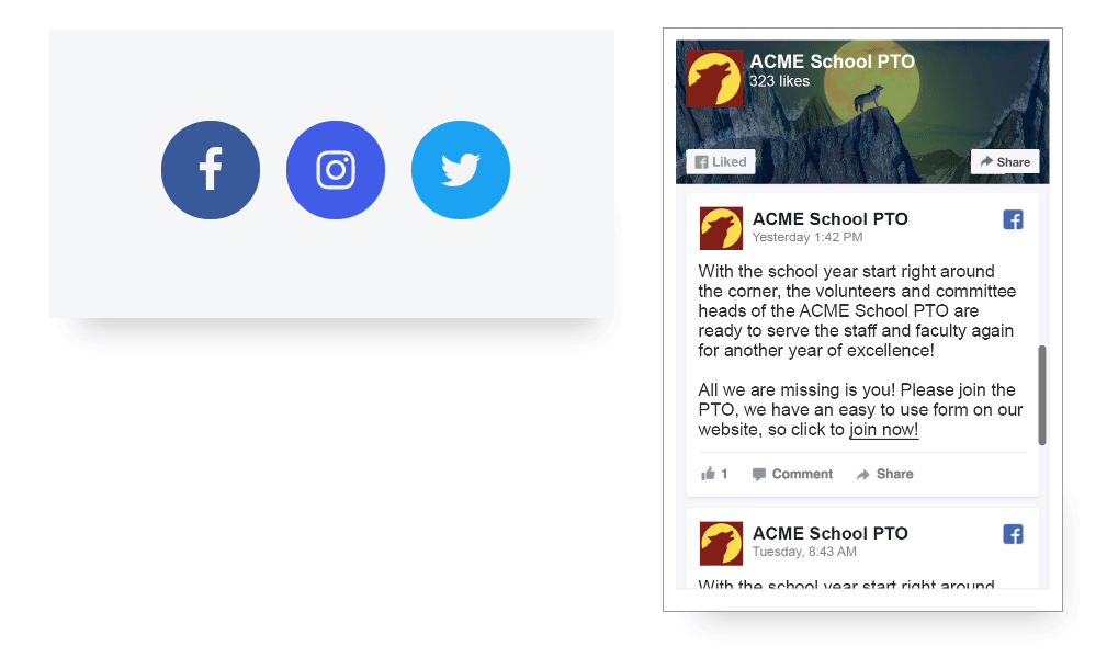 Screenshot of social media integration